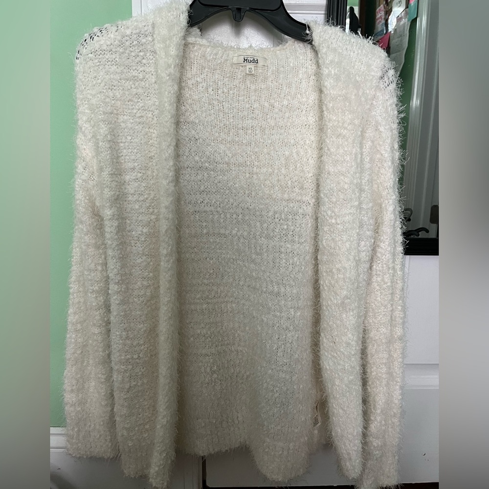 Fuzzy White Mudd Hooded Cardigan